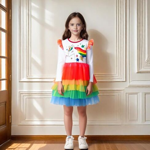 DXTON Toddler Girls Tutu Dress Winter Long Sleeve Tulle Birthday Party Dresses 3-8 Years in Saudi Arabia