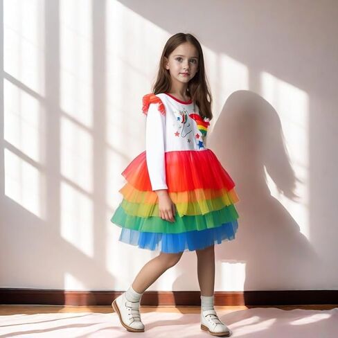 DXTON Toddler Girls Tutu Dress Winter Long Sleeve Tulle Birthday Party Dresses 3-8 Years in Saudi Arabia