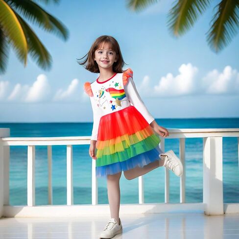 DXTON Toddler Girls Tutu Dress Winter Long Sleeve Tulle Birthday Party Dresses 3-8 Years in Saudi Arabia