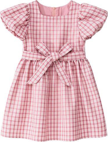 Little Bitty Toddler Girls Plaid Dress Checkered Puffy Short Sleeve Gingham Spring Summer Party Holidays Dresses Size 2T-6T in Saudi Arabia