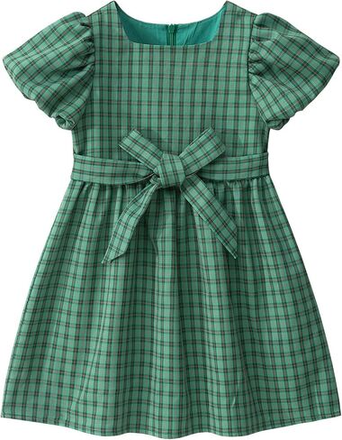 Little Bitty Toddler Girls Plaid Dress Checkered Puffy Short Sleeve Gingham Spring Summer Party Holidays Dresses Size 2T-6T in Kuwait
