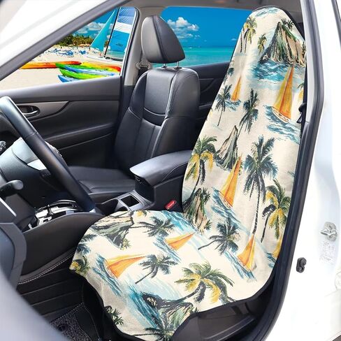 Waterproof Towel Car Seat Cover, Beach Palm Tree Automotive Seat Protector, Sweatproof Non-Slip Universal Fit for Front Bucket or Rear Bench Seat of Cars, SUVs, Vans, Trucks in Saudi Arabia
