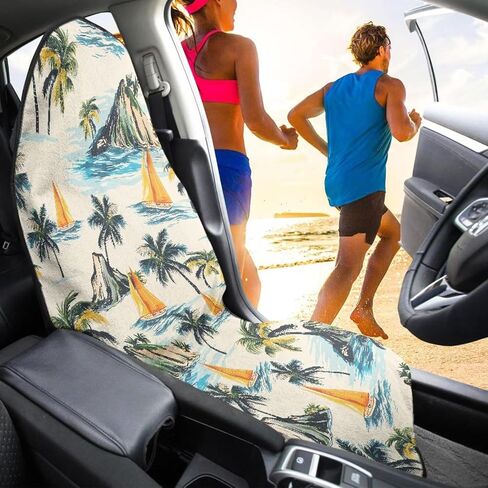 Waterproof Towel Car Seat Cover, Beach Palm Tree Automotive Seat Protector, Sweatproof Non-Slip Universal Fit for Front Bucket or Rear Bench Seat of Cars, SUVs, Vans, Trucks in Saudi Arabia