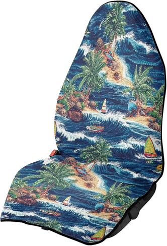 Waterproof Towel Car Seat Cover, Beach Palm Tree Automotive Seat Protector, Sweatproof Non-Slip Universal Fit for Front Bucket or Rear Bench Seat of Cars, SUVs, Vans, Trucks in Saudi Arabia