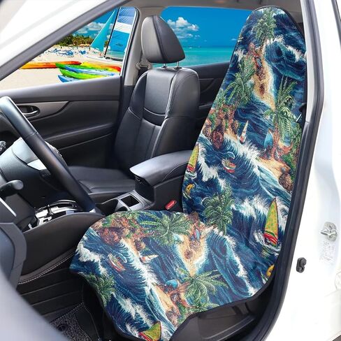 Waterproof Towel Car Seat Cover, Beach Palm Tree Automotive Seat Protector, Sweatproof Non-Slip Universal Fit for Front Bucket or Rear Bench Seat of Cars, SUVs, Vans, Trucks in Saudi Arabia