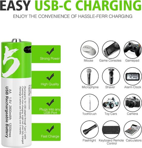 Lithium Rechargeable AA Batteries 8 Pack,3600mWh High Capacity 1.5V Li-ion AA Batteries with Charger,Long Lasting AA Size Batteries for Blink Camera,Xbox Controller in Saudi Arabia