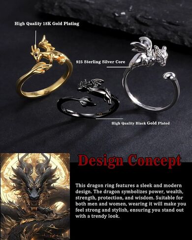 925 Sterling Silver Dragon Rings for Women - Cute Open Adjustable Dinosaur Ring Jewelry,Wrap Thumb Dragon Ring Christmas Gift for Teen in Kuwait