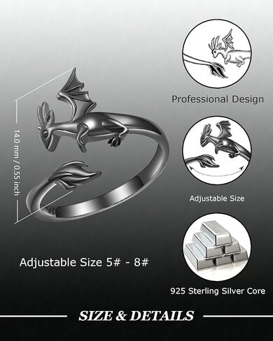 925 Sterling Silver Dragon Rings for Women - Cute Open Adjustable Dinosaur Ring Jewelry,Wrap Thumb Dragon Ring Christmas Gift for Teen in Kuwait