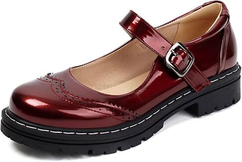 Mary Jane for Women Gothic Oxford Shoes - Thick Soled Heel, Ankle Tied, Round Toe for Casual Dresses, Work, and Campus Brown in Saudi Arabia