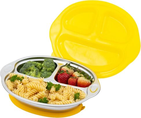 Stainless Steel Baby Plate with Suction & Lid - Non-Toxic, 3 Divided Kids Plates for Easy Portions - Durable Dinnerware for Babies and Toddlers & Mess-Free Mealtime (Pink) in Saudi Arabia