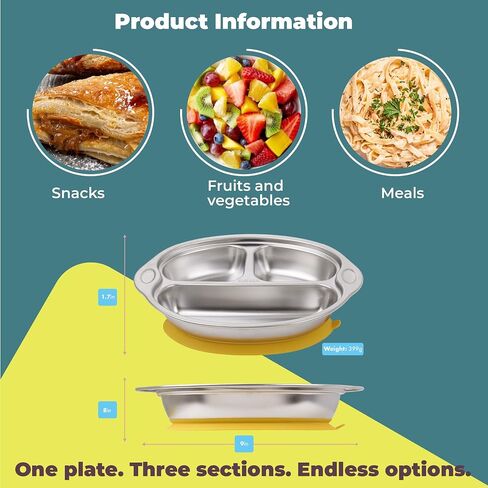 Stainless Steel Baby Plate with Suction & Lid - Non-Toxic, 3 Divided Kids Plates for Easy Portions - Durable Dinnerware for Babies and Toddlers & Mess-Free Mealtime (Pink) in Saudi Arabia