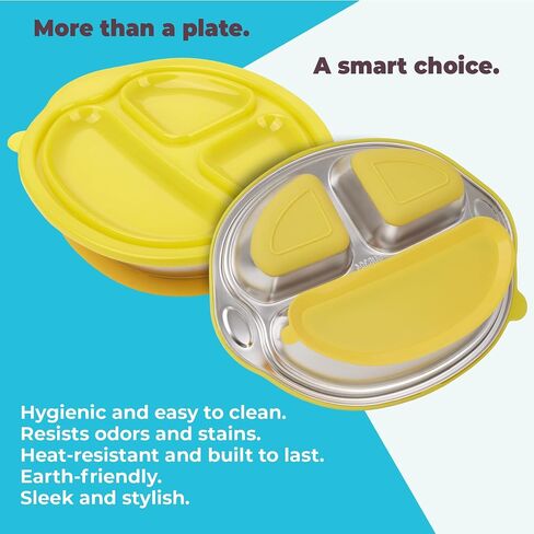 Stainless Steel Baby Plate with Suction & Lid - Non-Toxic, 3 Divided Kids Plates for Easy Portions - Durable Dinnerware for Babies and Toddlers & Mess-Free Mealtime (Pink) in Saudi Arabia
