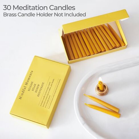 Mindful Meditation Candle Set with 12 Mini Taper Beeswax Candles with Brass Holder for Prayer & Reflection, Relaxation Gifts for Women Stress, Serenity Thinking of You Gift in Saudi Arabia