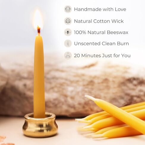 Mindful Meditation Candle Set with 12 Mini Taper Beeswax Candles with Brass Holder for Prayer & Reflection, Relaxation Gifts for Women Stress, Serenity Thinking of You Gift in Saudi Arabia