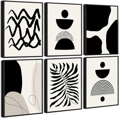 Drsoum Abstract Boho Wall Art Minimalist Framed Boho Room Decord Black Line Line Mid Century Modern Modern Bohemian Bedroom Roome Wroom Langing 8x10Inx6pcs (Framed) in Kuwait