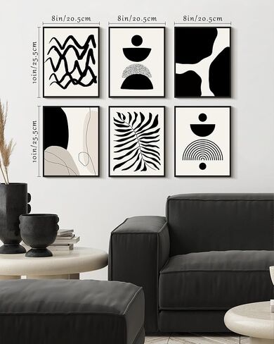 Drsoum Abstract Boho Wall Art Minimalist Framed Boho Room Decord Black Line Line Mid Century Modern Modern Bohemian Bedroom Roome Wroom Langing 8x10Inx6pcs (Framed) in Kuwait