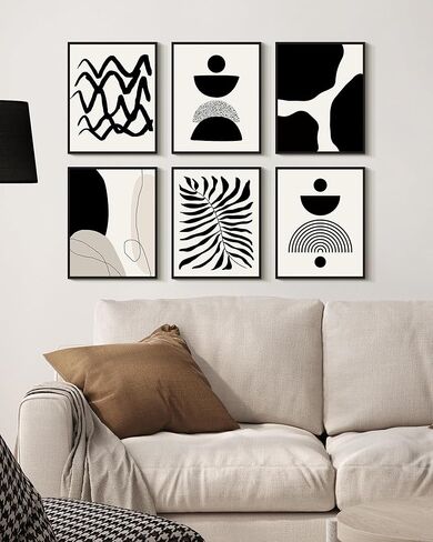 Drsoum Abstract Boho Wall Art Minimalist Framed Boho Room Decord Black Line Line Mid Century Modern Modern Bohemian Bedroom Roome Wroom Langing 8x10Inx6pcs (Framed) in Kuwait