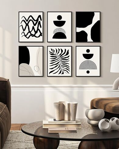 Drsoum Abstract Boho Wall Art Minimalist Framed Boho Room Decord Black Line Line Mid Century Modern Modern Bohemian Bedroom Roome Wroom Langing 8x10Inx6pcs (Framed) in Kuwait