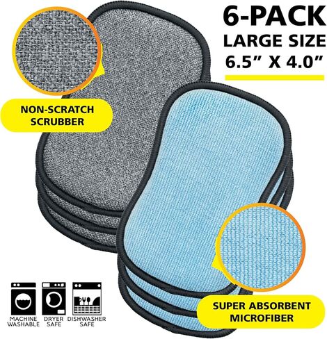 Professional Microfiber Multi-Surface Scrub-N-Wipe Sponges, Dual-Sided for Scouring and Easy Household Cleaning, Machine Washable, 6-Pack Small in Saudi Arabia