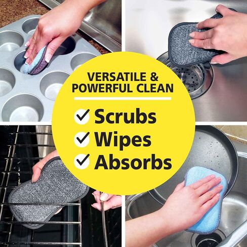 Professional Microfiber Multi-Surface Scrub-N-Wipe Sponges, Dual-Sided for Scouring and Easy Household Cleaning, Machine Washable, 6-Pack Small in Saudi Arabia