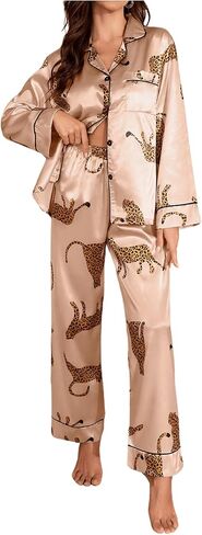 SOLY HUX WOMIN'S LEOPARD PRINT SILK SATIN PAJAMA in Saudi Arabia