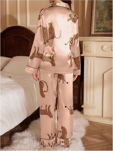 SOLY HUX WOMIN'S LEOPARD PRINT SILK SATIN PAJAMA in Saudi Arabia