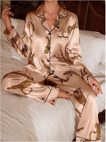 SOLY HUX WOMIN'S LEOPARD PRINT SILK SATIN PAJAMA in Saudi Arabia