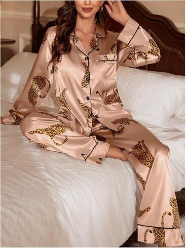 SOLY HUX WOMIN'S LEOPARD PRINT SILK SATIN PAJAMA in Saudi Arabia