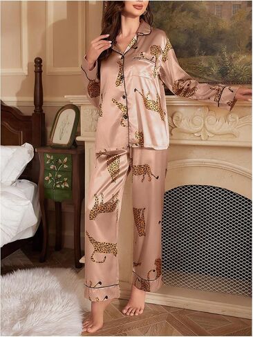 SOLY HUX WOMIN'S LEOPARD PRINT SILK SATIN PAJAMA in Saudi Arabia