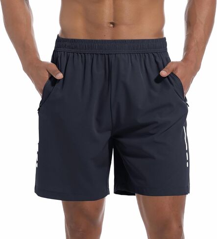 Men's Athletic Gym Shorts with 3 Zipper Pockets 7" Lightweight Quick Dry Workout Running Shorts in Saudi Arabia