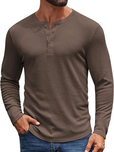 COOFANDY Mens Henley Shirts Long Sleeve Casual Pullover Shirt Fashion Button T-Shirt in Saudi Arabia