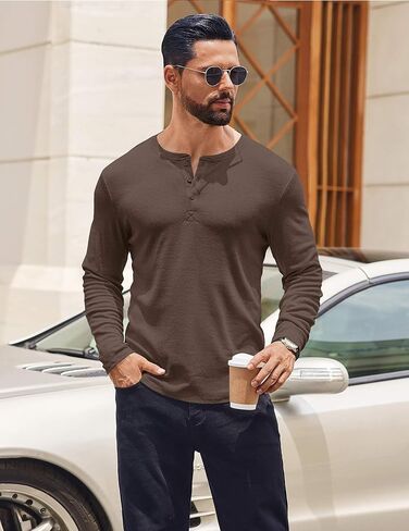 COOFANDY Mens Henley Shirts Long Sleeve Casual Pullover Shirt Fashion Button T-Shirt in Saudi Arabia