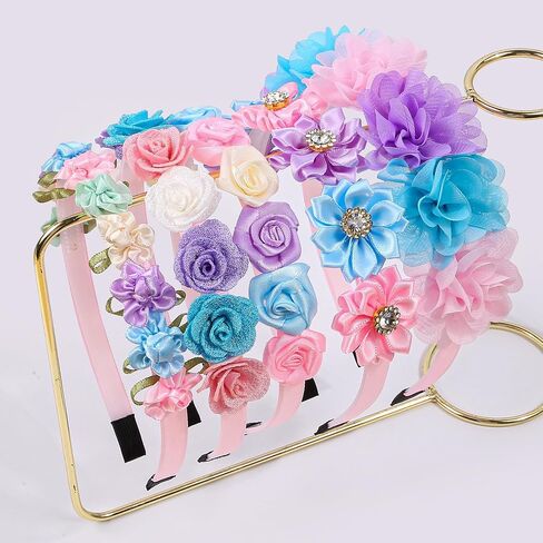 XIMA Pastel Floral Headbands for Girls,Chiffon Rose Hair Accessories with Rhinestones Flowers Hairbands for Toddlers Teens Childrens Kids Women Pack of 5 in Kuwait