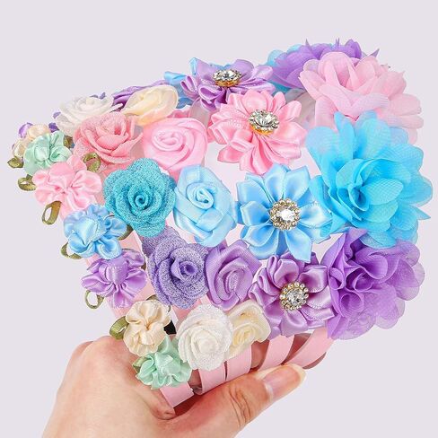 XIMA Pastel Floral Headbands for Girls,Chiffon Rose Hair Accessories with Rhinestones Flowers Hairbands for Toddlers Teens Childrens Kids Women Pack of 5 in Kuwait