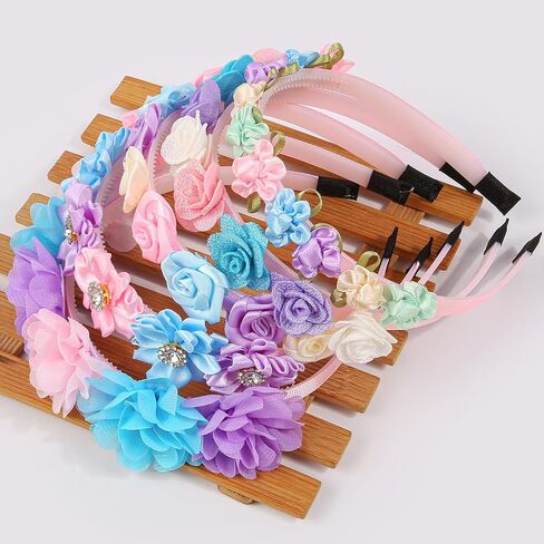 XIMA Pastel Floral Headbands for Girls,Chiffon Rose Hair Accessories with Rhinestones Flowers Hairbands for Toddlers Teens Childrens Kids Women Pack of 5 in Kuwait