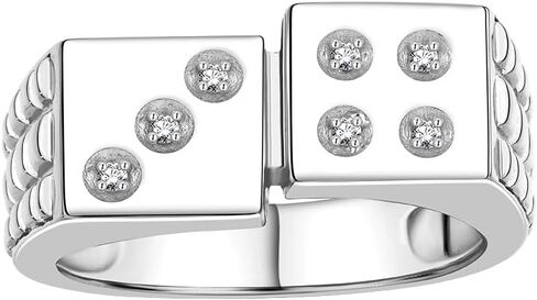 Rylos Sterling Silver or Yellow Gold Plated Silver Designer Men's Lucky 7 Craps Gambling Ring, accentuated by Diamonds, available in sizes 6-13 in Saudi Arabia