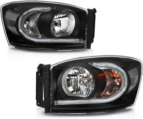 PIT66 المصابيح الأمامية مجموعة ث/مصابيح وشريط ضوء LED متوافق مع Dodge RAM 1500 2006 2007 2008 ، FIT DODGE RAM 2500 3500 2006 2007 2008 in Kuwait