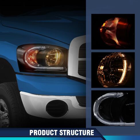 PIT66 المصابيح الأمامية مجموعة ث/مصابيح وشريط ضوء LED متوافق مع Dodge RAM 1500 2006 2007 2008 ، FIT DODGE RAM 2500 3500 2006 2007 2008 in Kuwait
