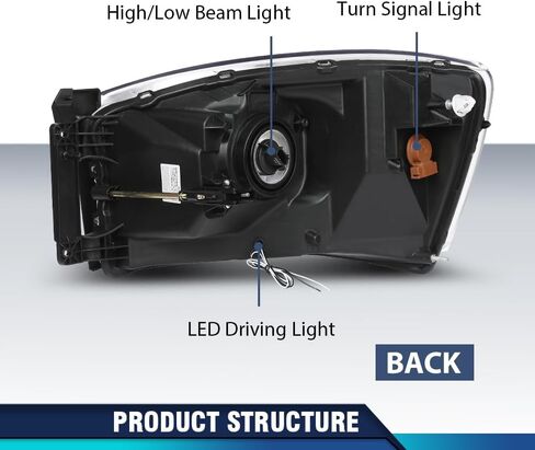 PIT66 المصابيح الأمامية مجموعة ث/مصابيح وشريط ضوء LED متوافق مع Dodge RAM 1500 2006 2007 2008 ، FIT DODGE RAM 2500 3500 2006 2007 2008 in Kuwait