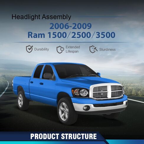 PIT66 المصابيح الأمامية مجموعة ث/مصابيح وشريط ضوء LED متوافق مع Dodge RAM 1500 2006 2007 2008 ، FIT DODGE RAM 2500 3500 2006 2007 2008 in Saudi Arabia