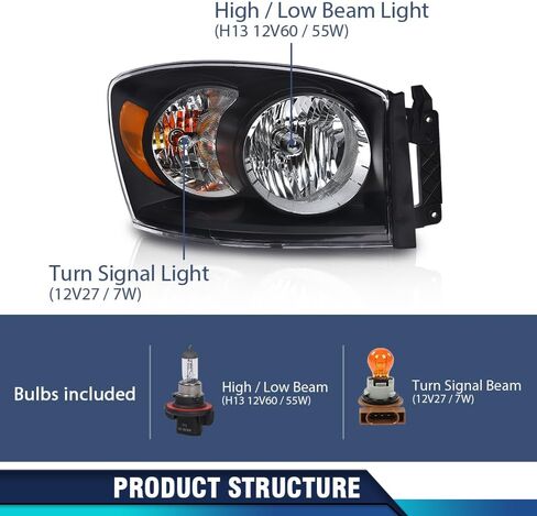 PIT66 المصابيح الأمامية مجموعة ث/مصابيح وشريط ضوء LED متوافق مع Dodge RAM 1500 2006 2007 2008 ، FIT DODGE RAM 2500 3500 2006 2007 2008 in Saudi Arabia