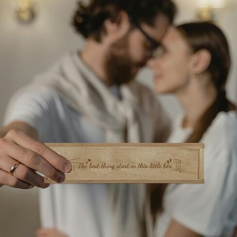 CHGCRAFT Pregnancy Wooden Announcement Gifts Pregnancy Test Keepsake Box with Slide Cover Surprise Announcement Gift with Word to Husband Grandparents Parents, 8x2x1.2inch in Saudi Arabia