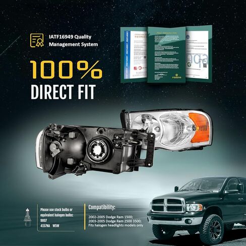 [المصباح الأمامي المضاد للأصفر من أجل 02-05 Dodge RAM 1500 Pickup Bickup for 03-05 Dodge RAM 2500/3500 Pickup Pain Black Housing Amber Reflector اليسار+الجانب الأيمن in Kuwait