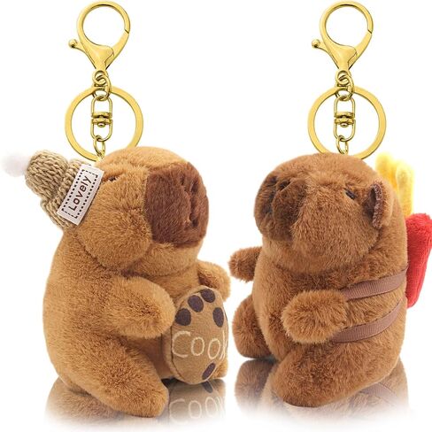 2 Pack Capybara Keychain Plush, Capybara Peluche Cute Key Chain with Clothes Backpack Accessories, Soft Animal Birthday Party Gift for Adults, Bag Charm (Hat&French fries backpack) in Saudi Arabia