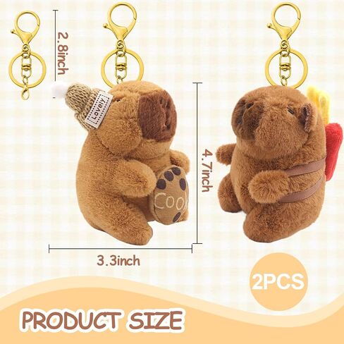 2 Pack Capybara Keychain Plush, Capybara Peluche Cute Key Chain with Clothes Backpack Accessories, Soft Animal Birthday Party Gift for Adults, Bag Charm (Hat&French fries backpack) in Saudi Arabia