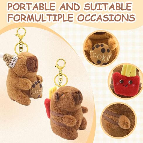 2 Pack Capybara Keychain Plush, Capybara Peluche Cute Key Chain with Clothes Backpack Accessories, Soft Animal Birthday Party Gift for Adults, Bag Charm (Hat&French fries backpack) in Saudi Arabia