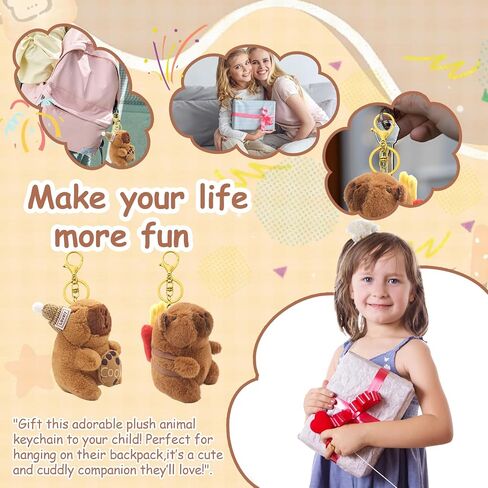 2 Pack Capybara Keychain Plush, Capybara Peluche Cute Key Chain with Clothes Backpack Accessories, Soft Animal Birthday Party Gift for Adults, Bag Charm (Hat&French fries backpack) in Saudi Arabia