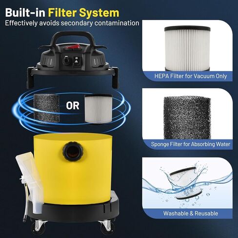 Wet Dry Shop Vac Carpet Cleaner, 6 Gallon Wet Dry Carpet Vacuum Cleaner, 5.5 Peak HP Shop Vac, 4 in 1 Portable Shop Vacuum for Home and Shop, For Cleaning Carpet, Floor, Upholstery, Gap, Car in Saudi Arabia