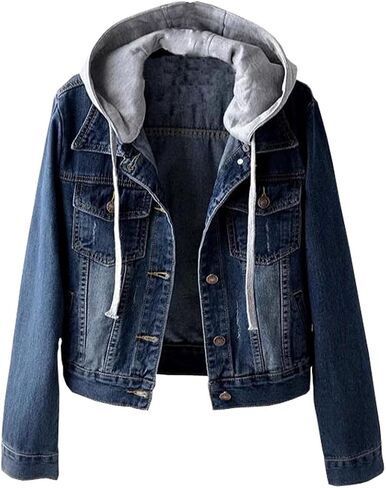 Women's denim long-sleeved Jackets slim-fit Detachable Hoodie Jean Jacket Coats Top in Saudi Arabia