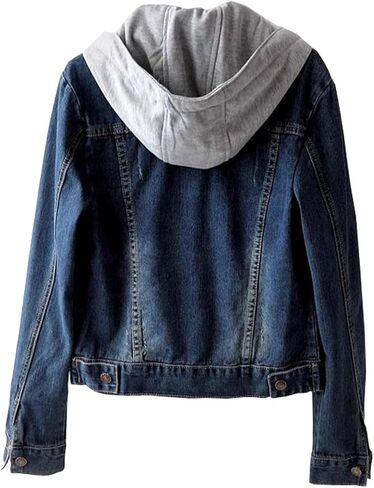 Women's denim long-sleeved Jackets slim-fit Detachable Hoodie Jean Jacket Coats Top in Saudi Arabia